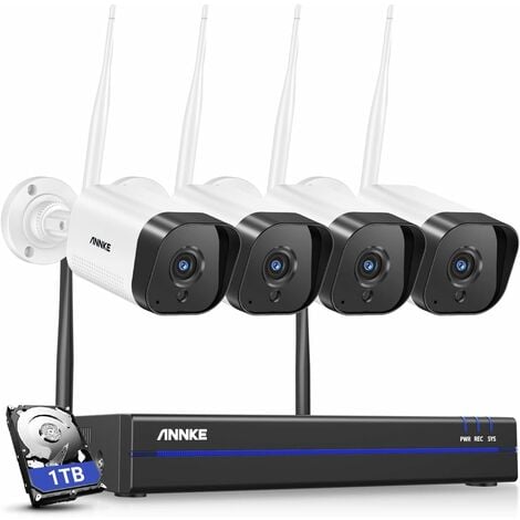 ANNKE 3MP WiFi Wireless Surveillance Kit 8CH 5MP NVR mit 1 TB HDD, 4 IP-Überwachungskameras, 30 m IR-Nachtsicht, Audioaufzeichnung für den Außenbereich