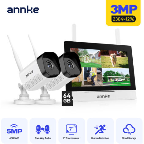 ANNKE 3MP Wireless Security Camera System with Two-Way Audio Motion Detection 64GB SD Card