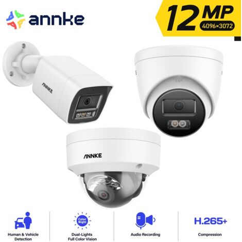 ANNKE 3PCS Outdoor Security Cameras,Color Night Vision,Vehicle Detection, Remote Access