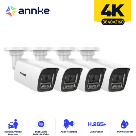 ANNKE 4×4K IP PoE Camera Outdoor CCTV with Smart Human/Vehicle Detection IR Night Vision IP67 Weatherproof Email Alert CCTV Camera
