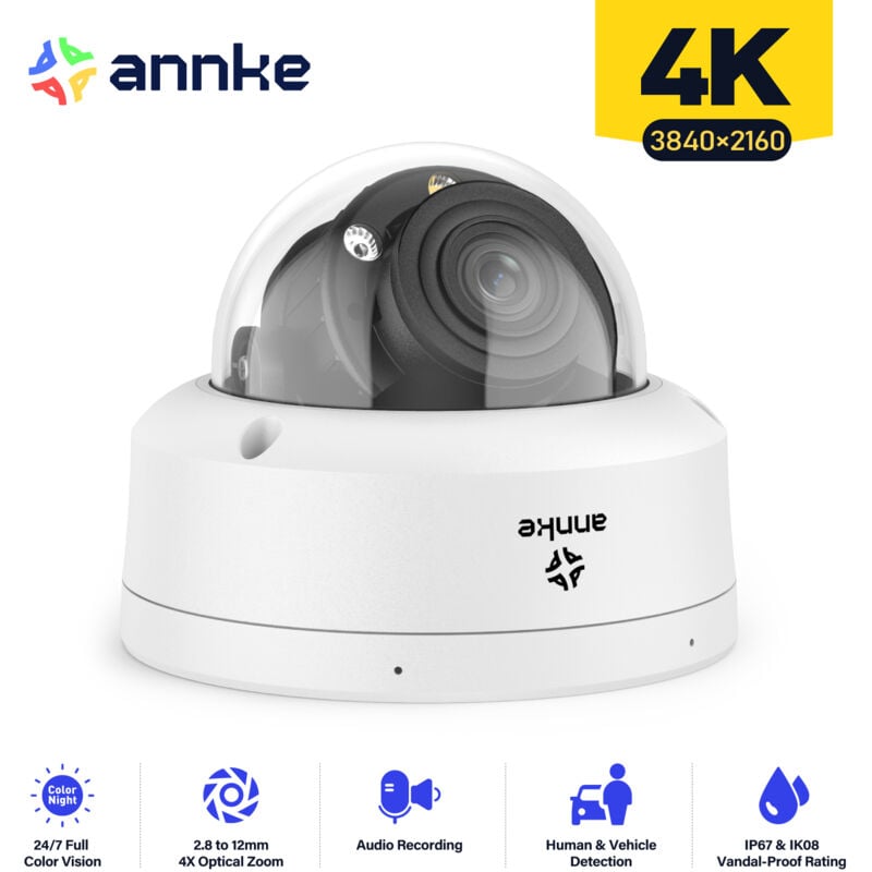 Annke - 4K Caméra de Surveillance Extérieur Détection de Mouvement Vision Nocturne 8MP ip PoE 2×Caméra