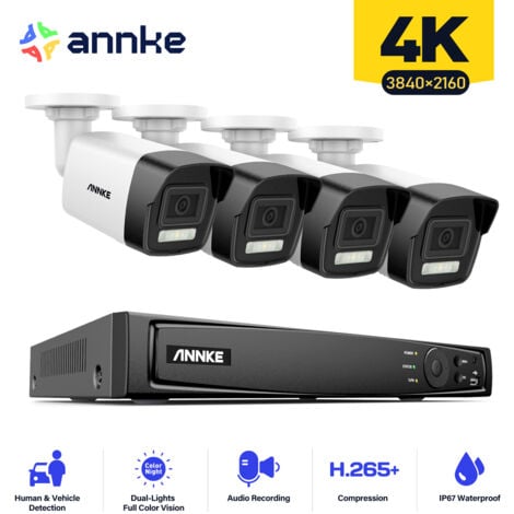ANNKE 4K Kit de Vidéosurveillance NVR 4×8MP Caméras Intelligent Double Lumière Détection Mouvement Accès Distance Sécurité Caméra Surveillance Système