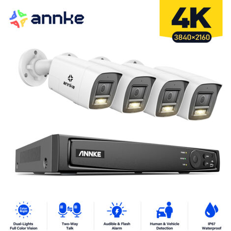 ANNKE 4K Kit di Videosorveglianza Esterni 8CH NVR 4×Telecamere Intelligent Dual Light Audio 2 Vie,Visione Notturna,Rilevamento Movimento Kit Telecamera Sorveglianza Cablata Remota