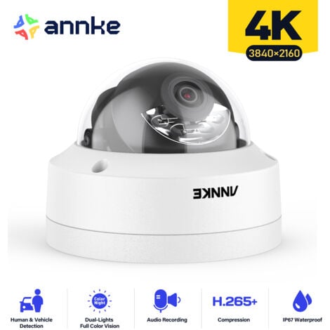 ANNKE 4K PoE Dome Überwachungskamera Außenbereich Audioaufzeichnung IP67 wasserdicht IK10 vandalensicher (nicht PTZ) Fernzugriff Bewegungsalarm unterstützt H.265/H.265