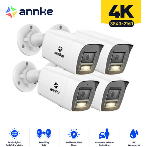 ANNKE 4K PoE-Überwachungskamera für den Außenbereich, Zwei-Wege-Audio, Bewegungserkennung, Fernzugriff, 4 Stück