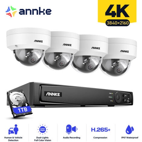 ANNKE 4K PoE Überwachungskamera Set,16CH NVR mit 4 Poe IP Aussen Kameras unterstützt Audioaufnahme, IP67 Wettewfest, 30 Nachtsicht, Fernzugriff Sicherheitssystem 1TB