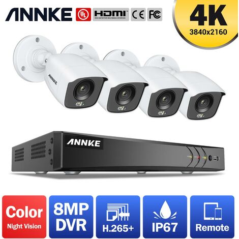 ANNKE 4K Ultra HD 8CH DVR Security Camera System with 4PCS Full Color Night Vision Home Outdoor Indoor CCTV Surveillance Kit with 1T Hard Drive