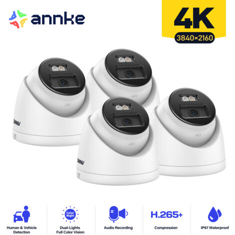 ANNKE 4K Ultra HD 8MP POE Security Cameras Outdoor Indoor Weatherproof Dome EXIR Night Vision Email Alert CCTV Camera - 4pcs