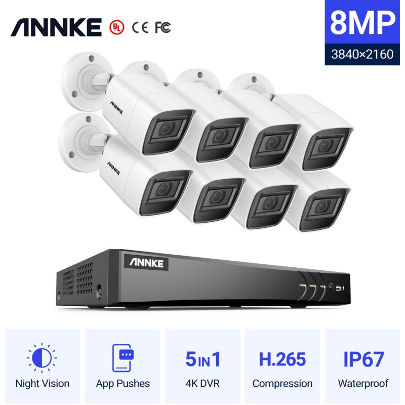 

Annke - 4K Ultra HD DVR Sistema de cámara de seguridad con cable con cámaras de visión nocturna Super HD de 8MP para el hogar Kits de videovigilancia