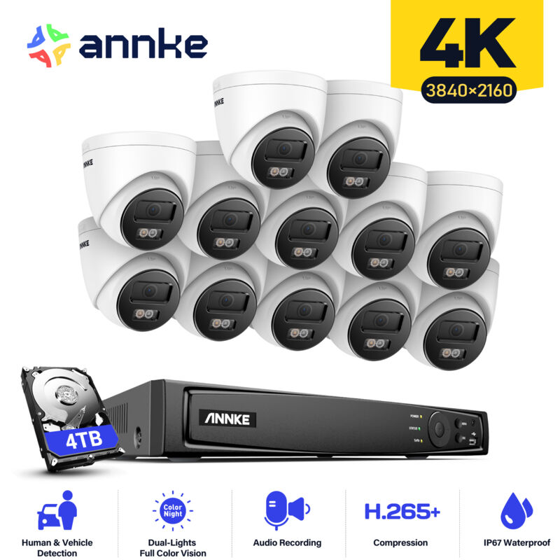 

4K Ultra HD PoE Sistema de seguridad de video en red 16CH NVR 4K Vigilancia con compresión de video H.265 + 4K HD Torreta Cámaras IP con 12 cámaras