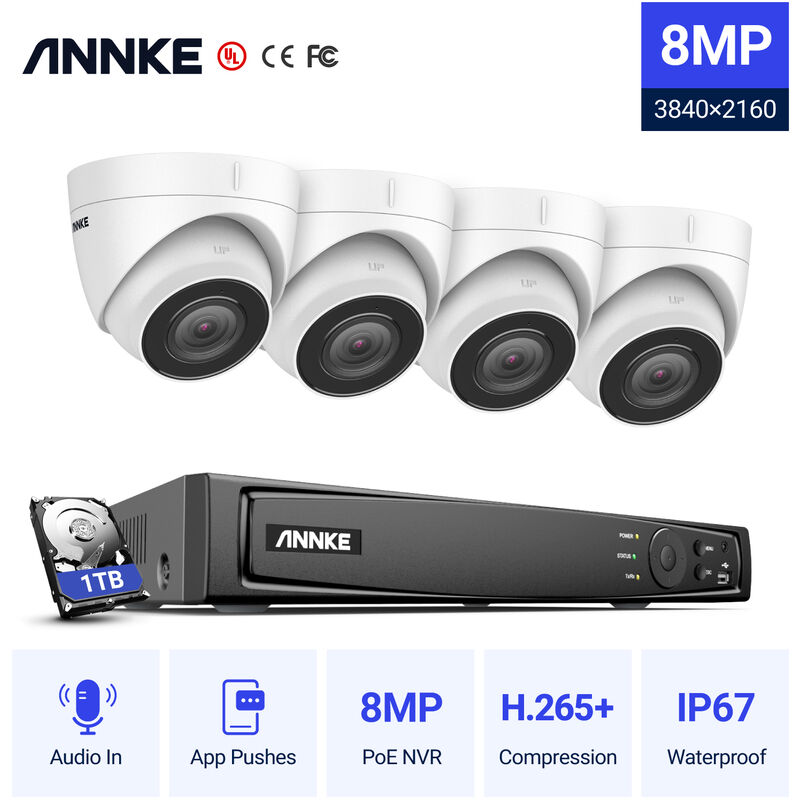 

ANNKE 4K Ultra HD PoE Sistema de video de seguridad en red 8CH NVR 4K Vigilancia con compresión de video H.265 + 4K HD Torreta Cámaras IP con 4