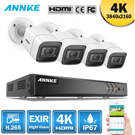 ANNKE 4K VIDEOÜBERWACHUNGSKIT 8CH CCTV SICHERHEITSSYSTEM 5 in1 DVR 8MP 4× KAMERAS - 0TB