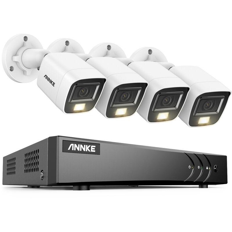 ANNKE - 5-in-1 8 Channel 3K DVR x 4 PCS 3K (5MP) Dual Light Analog Tube Camera, 29601665@20fps, 2.8mm Lens, with Mic Audio, D-WDR, Smart Dual Light