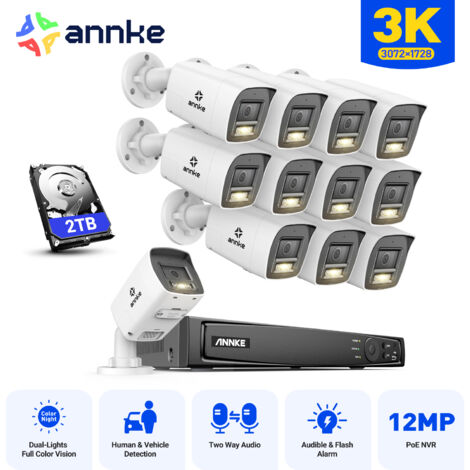 ANNKE 5MP 16CH Outdoor CCTV System with 2TB 2-Way Audio, Person and Vehicle Detection, IR Night Vision, Email Alert APP/PC Remote 12×Cameras
