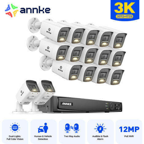 ANNKE 5MP 16CH Outdoor CCTV System with 5TB 2-Way Audio, Person and Vehicle Detection, IR Night Vision, Email Alert APP/PC Remote 16×Cameras