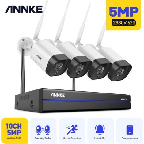 ANNKE 5MP Kit Camara de Vigilancia WiFi Exterior POE 4×Camara WiFi Visión Nocturna 24/7 Grabación Sistema de Cámara