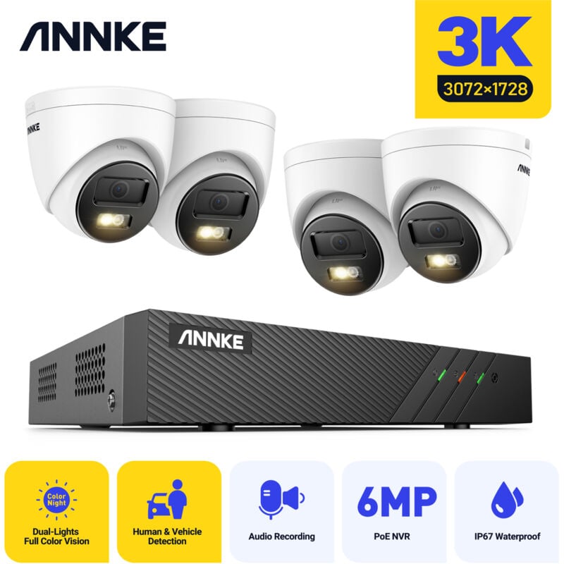 5MP Kit de Vidéosurveillance nvr Intelligente Double lumière Détection Mouvement 4 Caméras app/pc à Distance - Annke