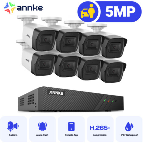 ANNKE 5MP Kit de Videovigilancia PoE,8X 5MP Cámara IP PoE,Visión Nocturna Detección Movimiento,Grabación Audio