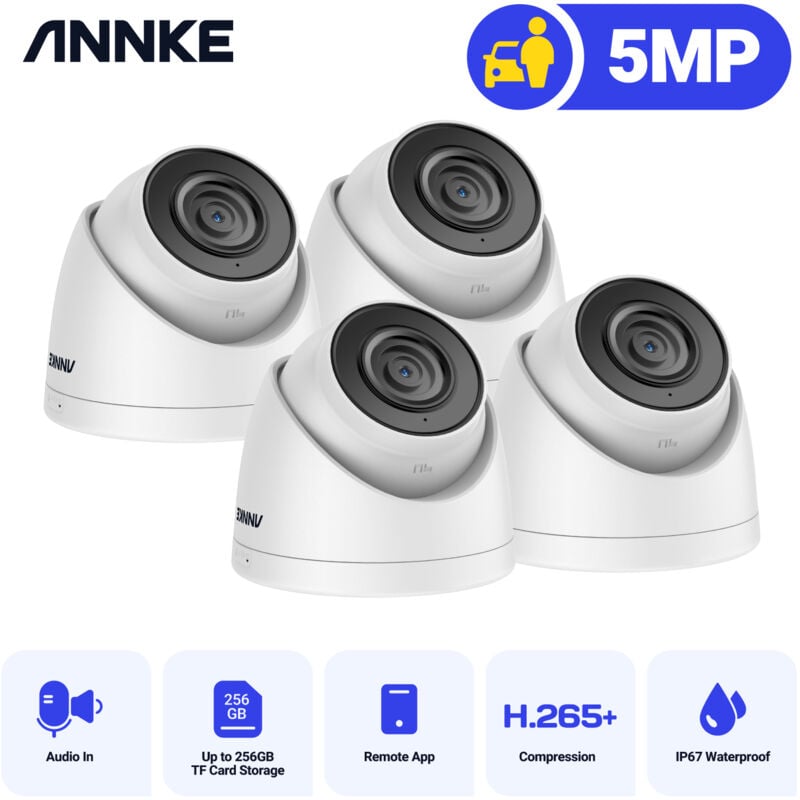 Annke - 5MP poe Caméra de Surveillance Extérieur exir 2.0 Vision Nocturne Alerte Instantanée Détection de Mouvement 4×Caméras