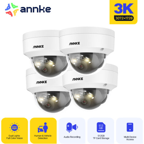 ANNKE 5MP POE Camera IP Dome with AI Person Vehicle Detection, Smart Dual Light,4PCS