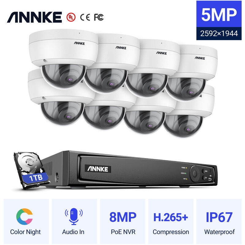 

ANNKE 5MP PoE Sistema de cámara de seguridad IP con cámaras ONVIF Bullet 16CH 4K NVR 100 pies Videovigilancia de visión nocturna en color para