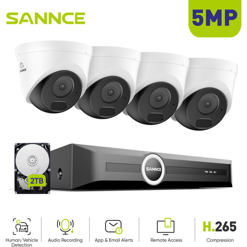 5MP Système de caméras de sécurité nvr 12MP H.265+ pour enregistrement 24h/7,4 caméras ip PoE 3K Vision Nocturne,2TB hdd - Annke