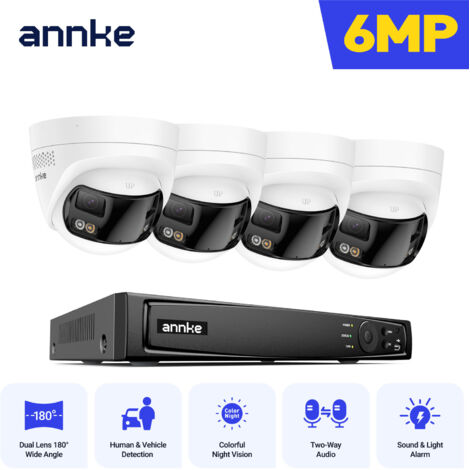 ANNKE 6MP 8 Channel PoE Security Cameras System with 180°Panoramic Smart Dual Light Night Vision