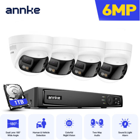 ANNKE 6MP 8 Channel PoE Security Cameras System with 180°Panoramic Two-Way Audio IP67
