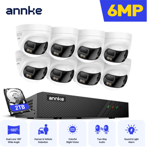 ANNKE 6MP Outdoor PoE Security Camera System with Two-Way Talk Dual Light Night Vision