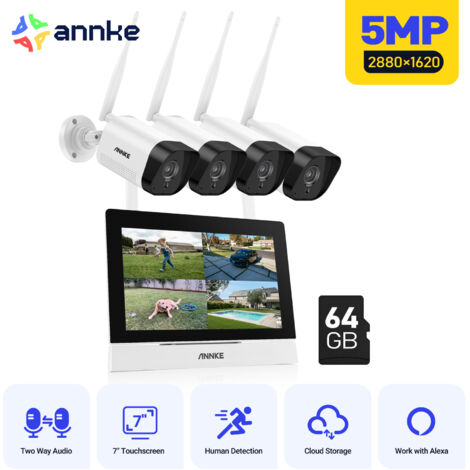 ANNKE 7-inch 5MP Wireless Security Camera System with 100ft Night Vision Motion Detection Two-Way Audio IP66