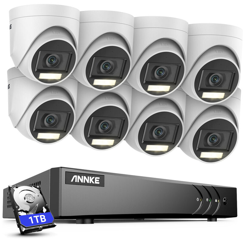 8 Channel 3K Analog 5MP DVRx8 pcs 3K (5MP) Dual Light Analog Camera with Mic, d-wdr, Smart Dual Light, 30m ir Night Vision, 1TB - Annke