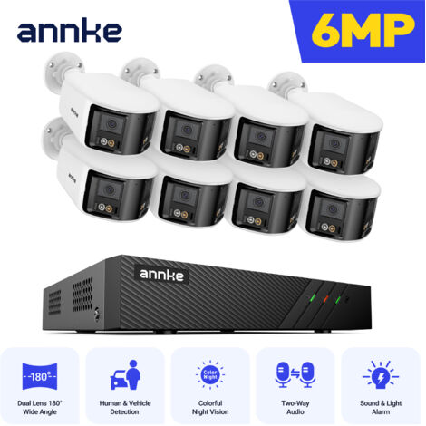 ANNKE 8 Channel PoE Dual Lens Camera Security System with 180° Panoramic View Smart Night Vision IP67