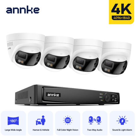 ANNKE 8 Channel PoE Security Cameras System with Smart Dual Light Night Vision 180° Panoramic View