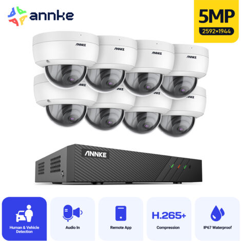 ANNKE 8 Channel PoE Security System with 8 Dome Cameras,Built-in Mic & SD Card Slot, EXIR 2.0 Night Vision,RTSP Supported,Works with Alexa - NO HDD