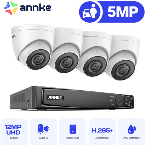 ANNKE 8CH CCTV KIT SECURITY SYSTEM 4K NVR 4×5MP IR NETWORK CAMERA NIGHT VISION MOTION DETECTION IP67 WATERPROOF REMOTE VIEW