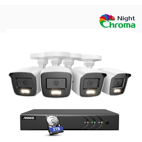 ANNKE 8ch Kit de cámara de seguridad DVR 5MP 4 cámaras visión nocturna a color alertas correo electrónico detección movimiento,2TB HDD