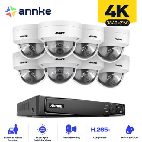 ANNKE 8CH Kit de Vidéosurveillance NVR 8×8MP Caméras Intelligent Double Lumière Accès Distance IP67 Sécurité Caméra Surveillance Système