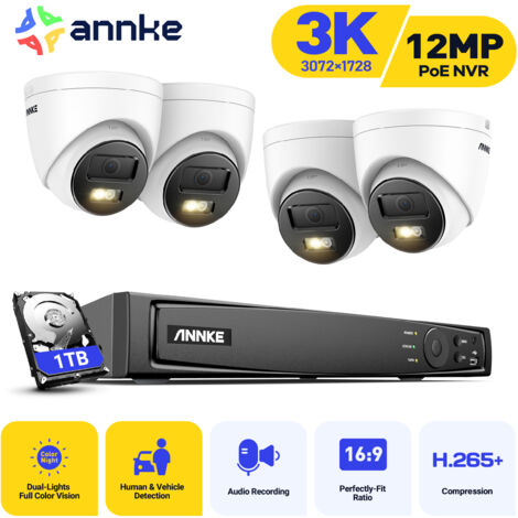 ANNKE 8CH Kit Telecamera di Sorveglianza Esterno 4 Telecamere PoE Colori Visione Notturna Registrazione 24/7,1TB HDD