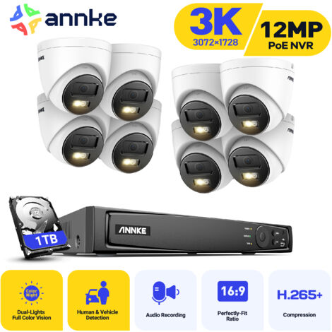 ANNKE 8CH Kit Telecamera di Sorveglianza Esterno 8 Telecamere PoE Colori Visione Notturna Registrazione 24/7,1TB HDD