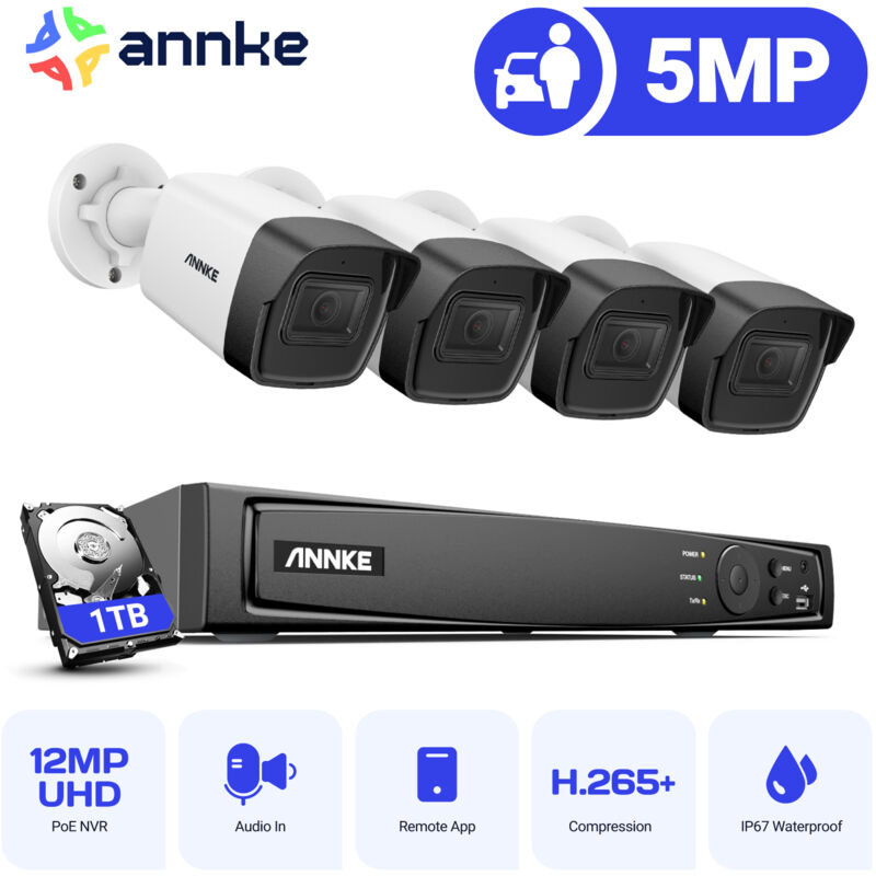 

ANNKE 8CH Sistema de seguridad de red Super HD PoE 5MP 4 Cámaras Estilo A - 1TB