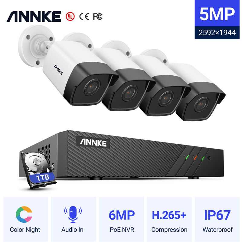 

ANNKE 8CH Sistema de seguridad de red Super HD PoE 5MP 4 Cámaras Estilo A - 1TB