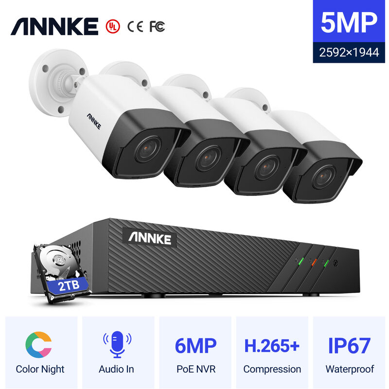 

ANNKE 8CH Sistema de seguridad de red Super HD PoE 5MP 4 Cámaras Estilo A - 2TB