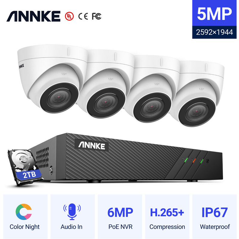 

Annke - 8CH Sistema de seguridad de red Super HD PoE 5MP 4 cámaras estilo B - 2TB