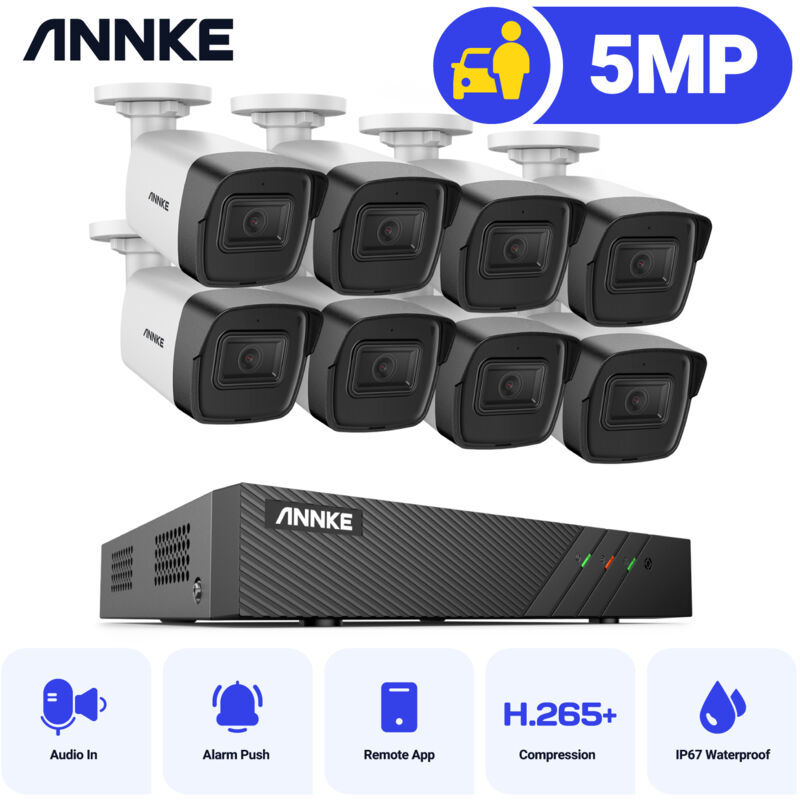 5MP PoE Kit Caméra Surveillance Extérieure Vision Nocturne avec Audio Détection de Movement Système de Sécurité Vidéo 8×Caméra - Annke
