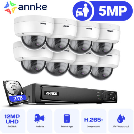 ANNKE 8CH Videoüberwachungssets 4K POE NVR 8×5MP Kamera Full HD IR Nachtsicht Wasserdichte Dome Kamera Bewegungserkennung Fernüberwachung Sicherheits System Weiß - 2TB HDD