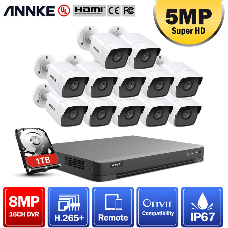 

ANNKE 8MP 4K Ultra HD 16 Ch DVR Sistema de cámara de seguridad con cámara CCTV Super HD de 5MP ONVIF 100 pies EXIR Kits de videovigilancia de visión