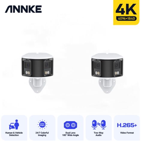 ANNKE 8MP POE Caméra Sécurité Protection 180 ° Panoramique Double Objectif 2 Voies Audio Extérieure CCTV Surveillance 2×Caméra