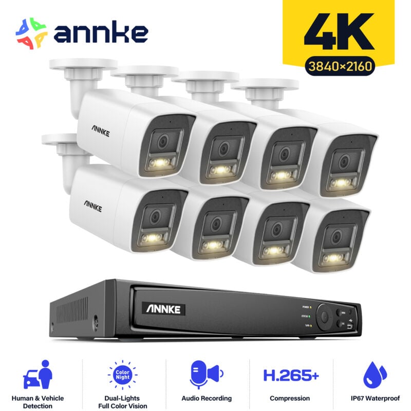 Annke - 8MP PoE Kit Caméra de Surveillance Extérieure avec 8 Caméras,Alarme E-mail,Accès Distance