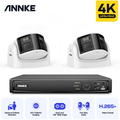 ANNKE 8MP PoE Security Camera System 2×4K Camera 180° Panoramic Dual Lens H.265+ 2 Way Audio Video Surveillance Camera CCTV Kit