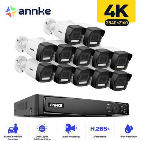 ANNKE 8MP PoE Überwachungskamera Set Außenbereich 12 Kameras, E-Mail Alarm, Fernzugriff,0TB HDD